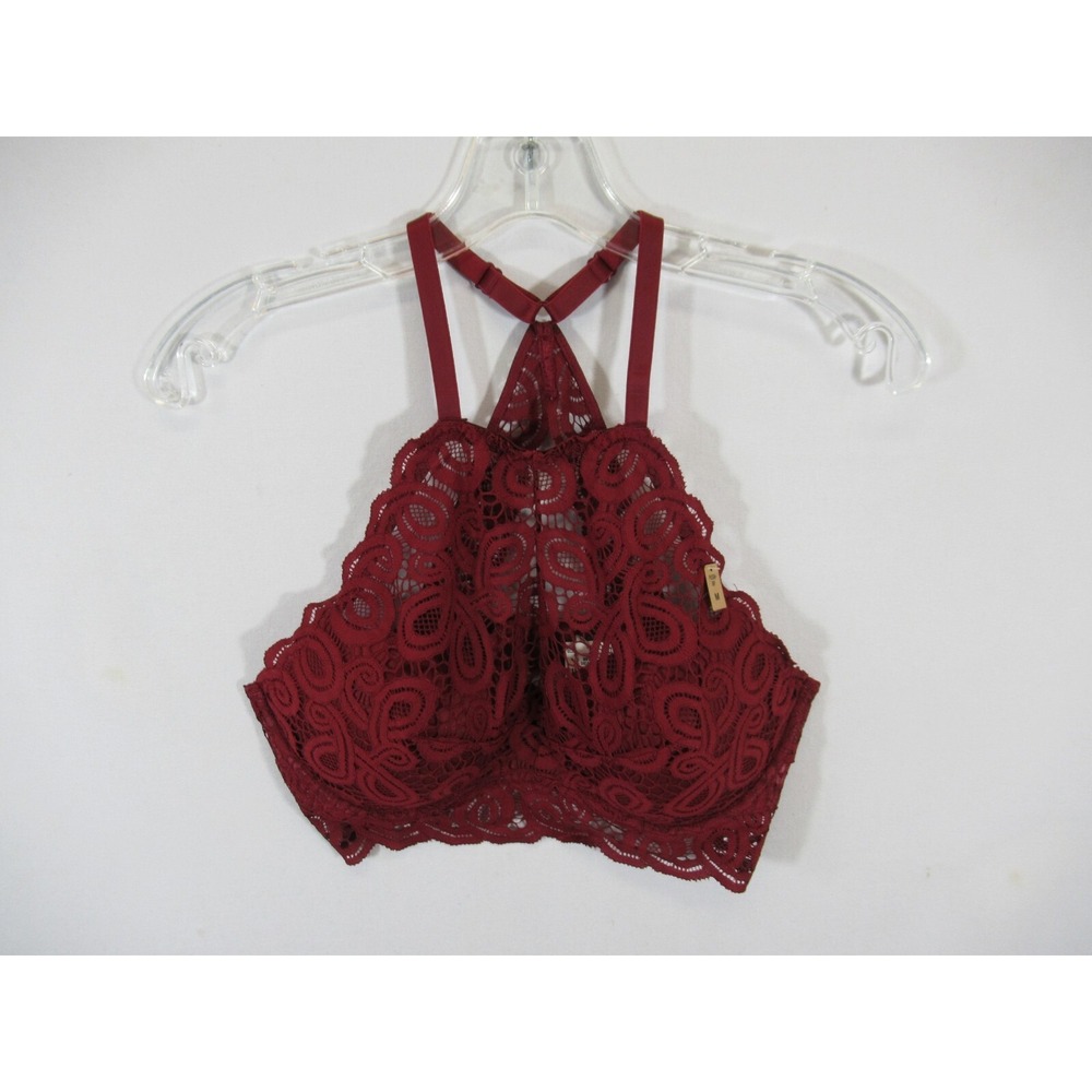 NEW Victoria's Secret PINK Halter Push Up Bralette Bra Medium Red Lace Underwire